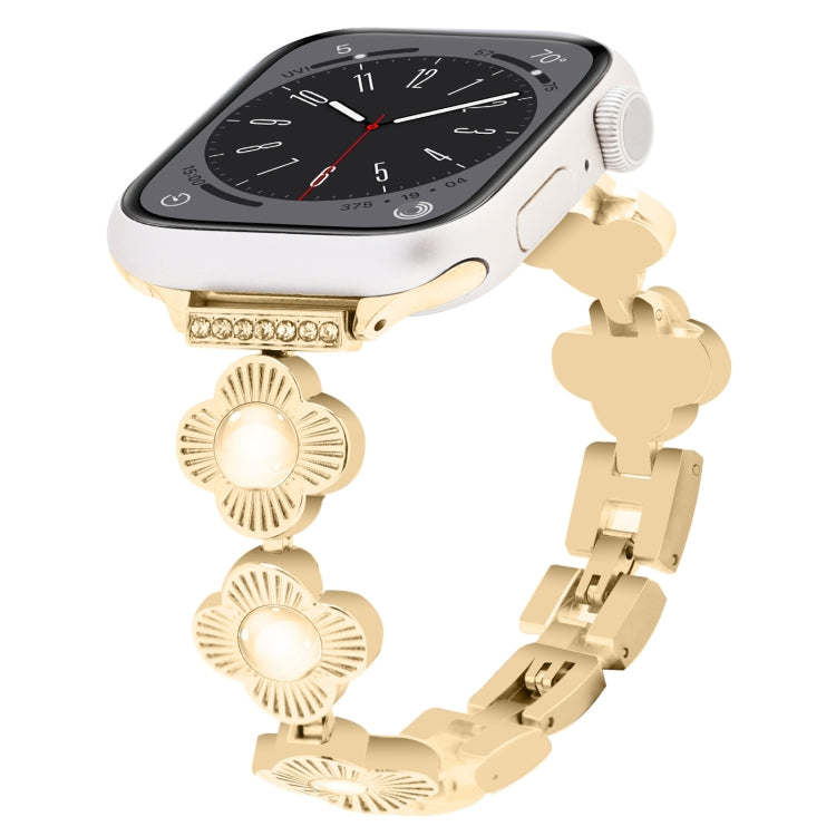 For Apple Watch Series 8 41mm Four Leaf Clover Quick-Release Metal Chain Watch Band(Gold) - free shipping - PMC TechLife - Order now!