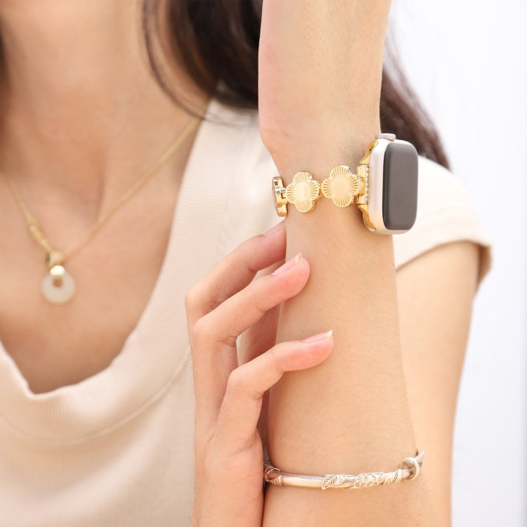 For Apple Watch Series 7 41mm Four Leaf Clover Quick-Release Metal Chain Watch Band(Gold) - free shipping - PMC TechLife - Order now!