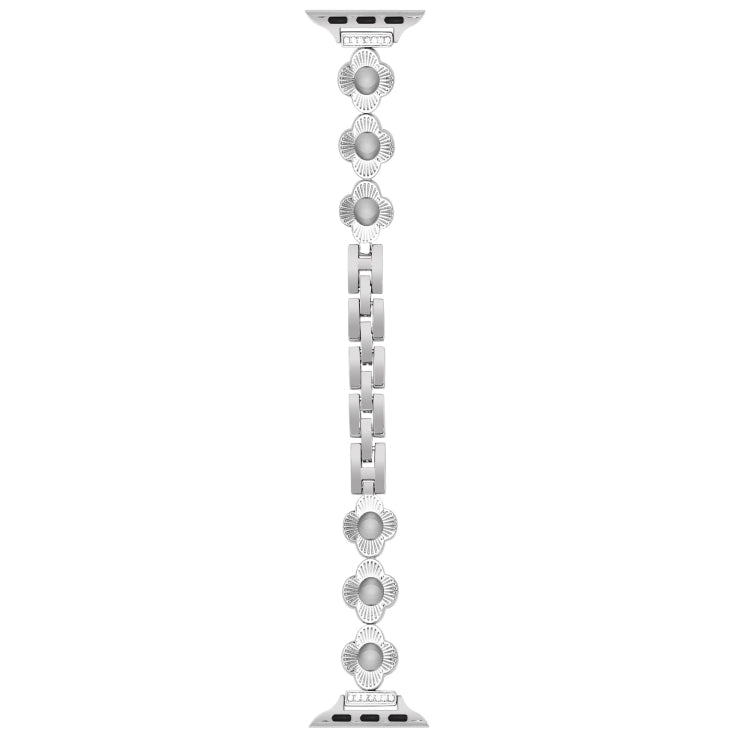 For Apple Watch Series 6 40mm Four Leaf Clover Quick-Release Metal Chain Watch Band(Silver) - free shipping - PMC TechLife - Order now!