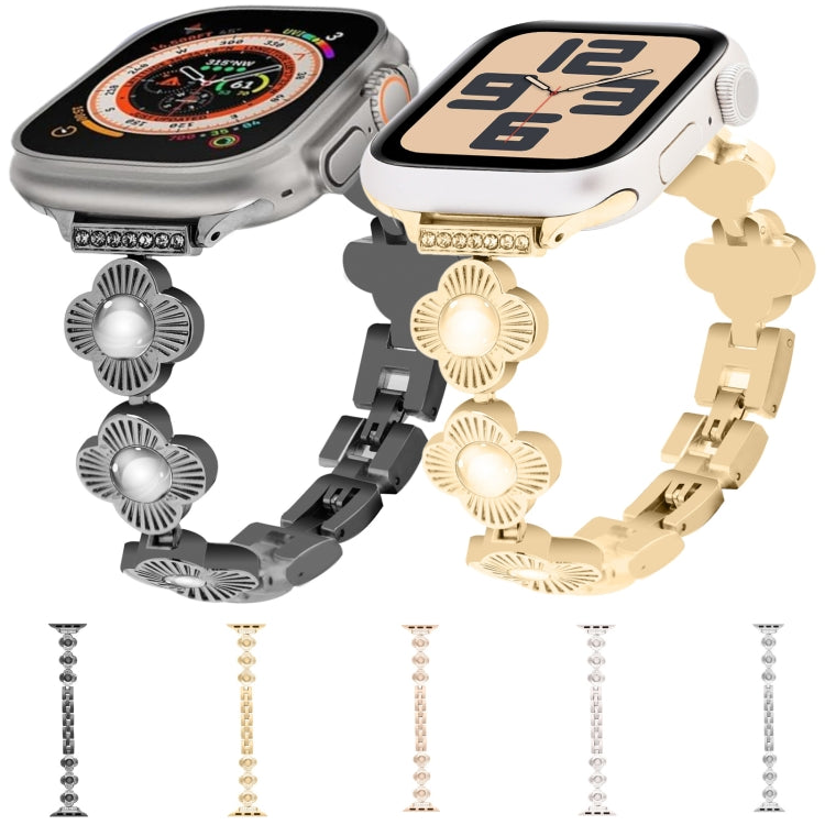 For Apple Watch Series 6 44mm Four Leaf Clover Quick-Release Metal Chain Watch Band(Silver) - free shipping - PMC TechLife - Order now!