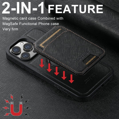 For iPhone 14 Pro Max Suteni M2 Cross-Grain MagSafe Vertical Card Back Phone Case(Black) - iPhone 14 Pro Max Cases by Suteni | Online Shopping South Africa | PMC Jewellery | Buy Now Pay Later Mobicred