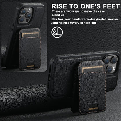 For iPhone 14 Pro Max Suteni M2 Cross-Grain MagSafe Vertical Card Back Phone Case(Black) - iPhone 14 Pro Max Cases by Suteni | Online Shopping South Africa | PMC Jewellery | Buy Now Pay Later Mobicred