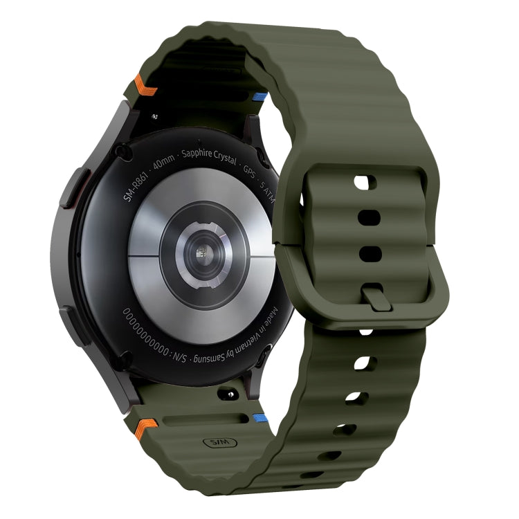 For Samsung Galaxy Watch 6 Classic Wave Pattern Stitched Silicone Watch Band(Army Green) - free shipping - PMC TechLife - Order now!