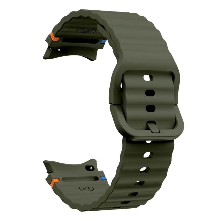 For Samsung Galaxy Watch 6 Classic Wave Pattern Stitched Silicone Watch Band(Army Green) - free shipping - PMC TechLife - Order now!
