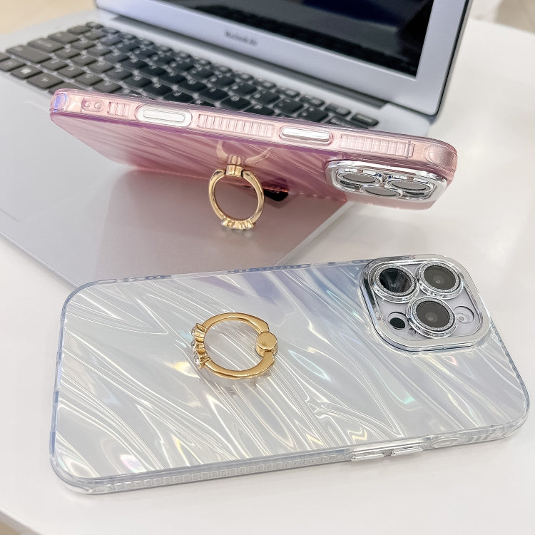 For iPhone 16 Plus Plating Glitter Texture Ring Holder TPU Phone Case with Lens Film(White Water Ripples) - free shipping - PMC TechLife - Order now!