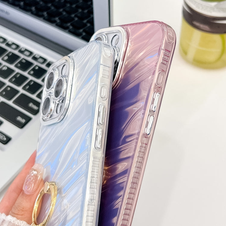 For iPhone 16 Pro Max Plating Glitter Texture Ring Holder TPU Phone Case with Lens Film(White Water Ripples) - iPhone 16 Pro Max Cases by PMC TechLife | Online Shopping South Africa | PMC TechLife | Buy Now Pay Later Mobicred