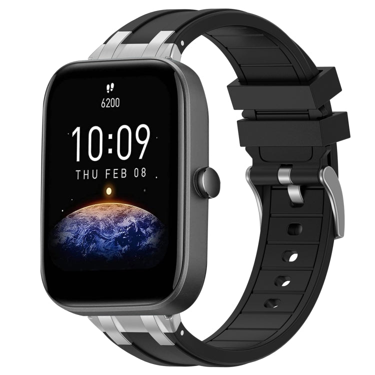 For Amazfit Bip3 Pro 20mm Quick Release Silver Buckle Royal Silicone Watch Band(Black) - free shipping - PMC TechLife - Order now!