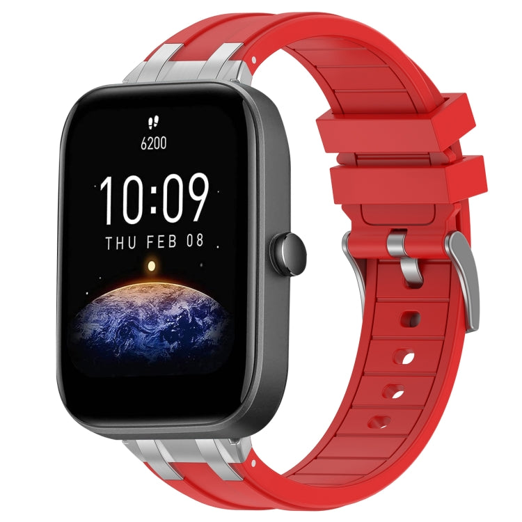 For Amazfit Bip3 Pro 20mm Quick Release Silver Buckle Royal Silicone Watch Band(Red) - free shipping - PMC TechLife - Order now!