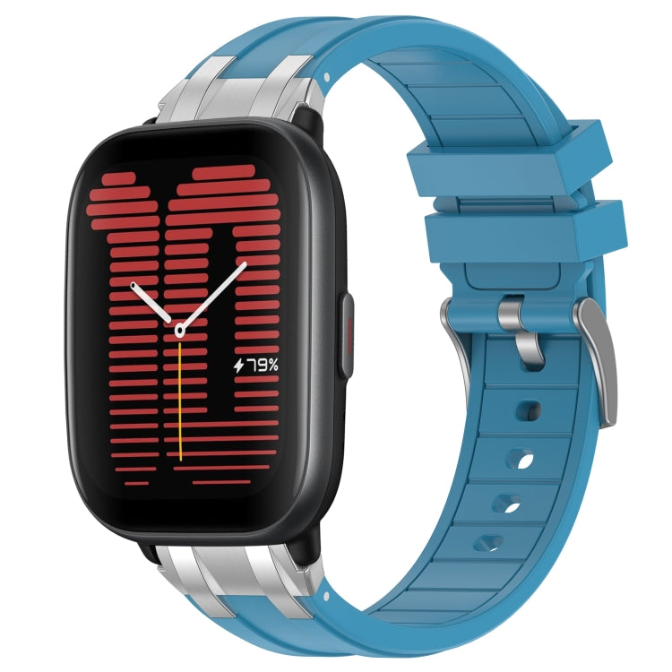 For Amazfit Active 20mm Quick Release Silver Buckle Royal Silicone Watch Band(Sea Blue) - free shipping - PMC TechLife - Order now!