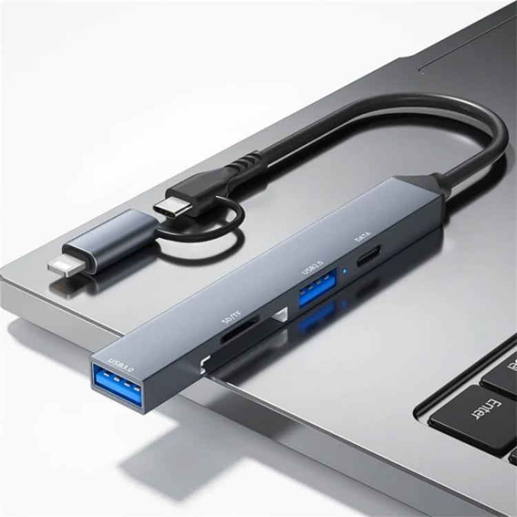 ADS-805 8 Pin + Type-C to USB-C Data + USB 2.0 / 3.0 + SD / TF Card Reader Hub Expansion Converter - USB HUB by PMC TechLife | Online Shopping South Africa | PMC TechLife | Buy Now Pay Later Mobicred