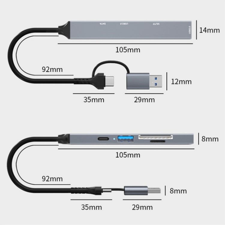 ADS-806D Type-C+USB to USB 3.0 Hub SD / TF Card Reader Multi-Function Docking Station - USB 3.0 HUB by PMC TechLife | Online Shopping South Africa | PMC TechLife | Buy Now Pay Later Mobicred