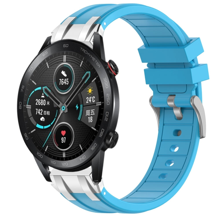 For Honor Magic Watch 2 46mm 22mm Quick Release Silver Buckle Royal Silicone Watch Band(Sky Blue) - free shipping - PMC TechLife - Order now!