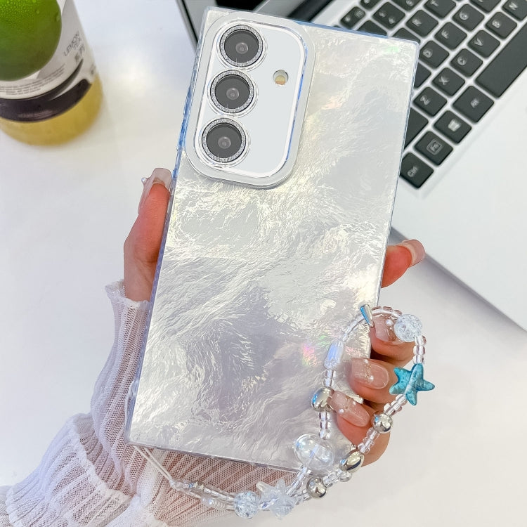 For Samsung Galaxy S25+ 5G Plating Glitter Texture Chain Wristband TPU Phone Case with Lens Film(White Tinfoil Texture) - Galaxy S25+ 5G Cases by PMC Jewellery | Online Shopping South Africa | PMC Jewellery | Buy Now Pay Later Mobicred