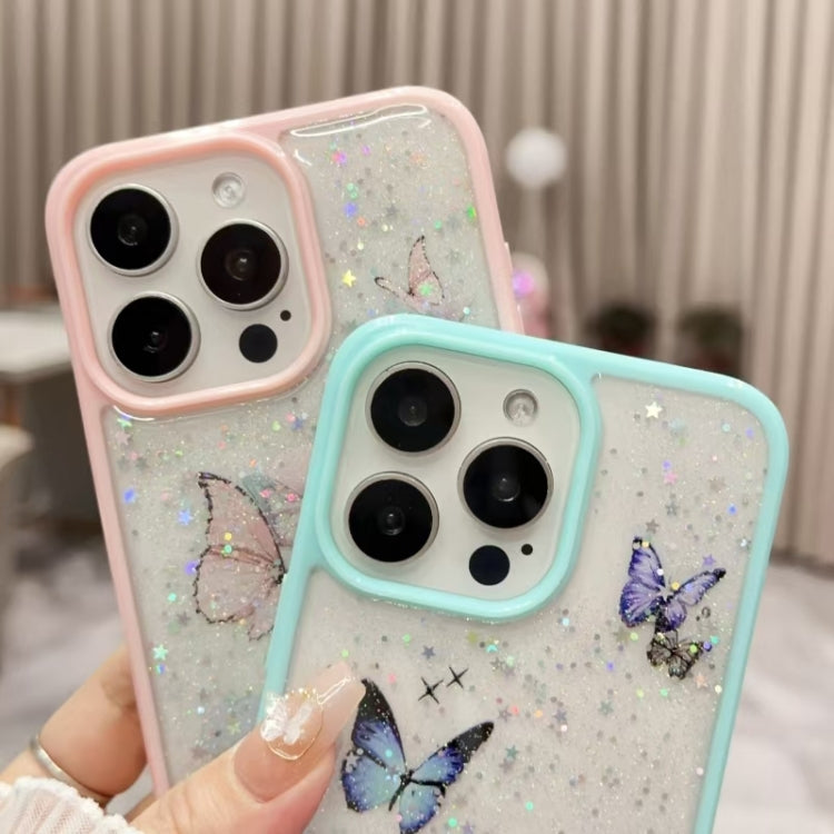 For iPhone 16 Color Butterfly Glitter Epoxy TPU Phone Case(Pink) - iPhone 16 Cases by PMC Jewellery | Online Shopping South Africa | PMC Jewellery | Buy Now Pay Later Mobicred