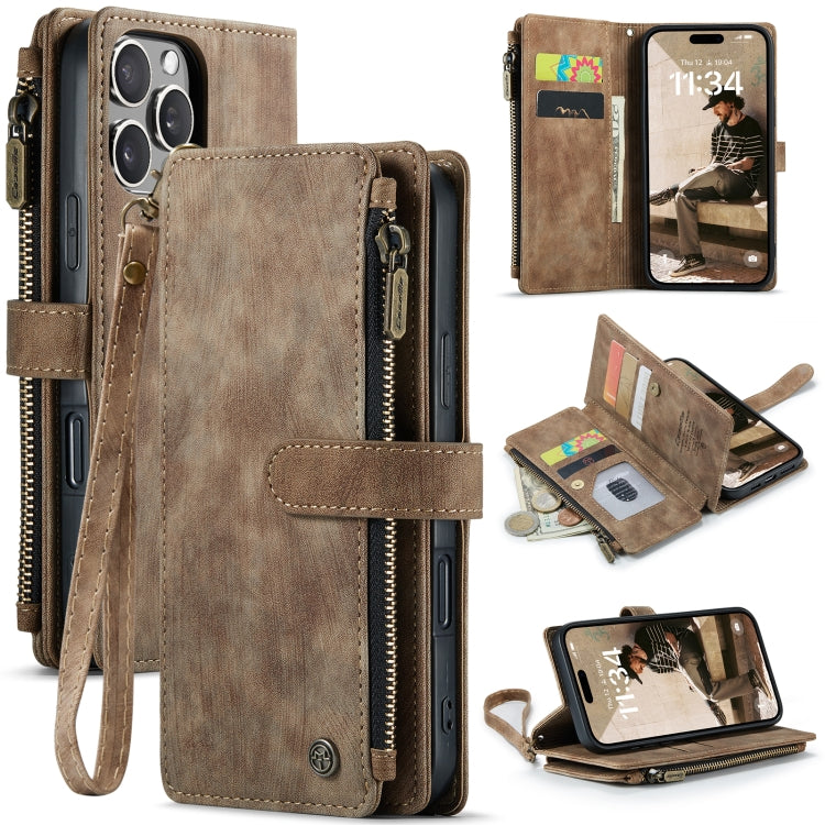 For iPhone 16 Pro CaseMe C30 Card Slots Zipper Wallet Leather Phone Case(Brown) - iPhone 16 Pro Cases by CaseMe | Online Shopping South Africa | PMC TechLife | Buy Now Pay Later Mobicred