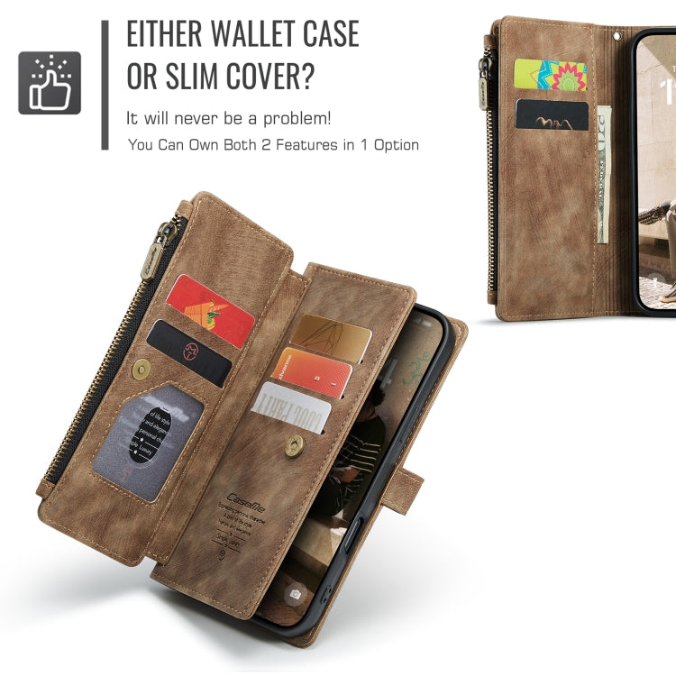 For iPhone 16 Pro CaseMe C30 Card Slots Zipper Wallet Leather Phone Case(Brown) - iPhone 16 Pro Cases by CaseMe | Online Shopping South Africa | PMC TechLife | Buy Now Pay Later Mobicred