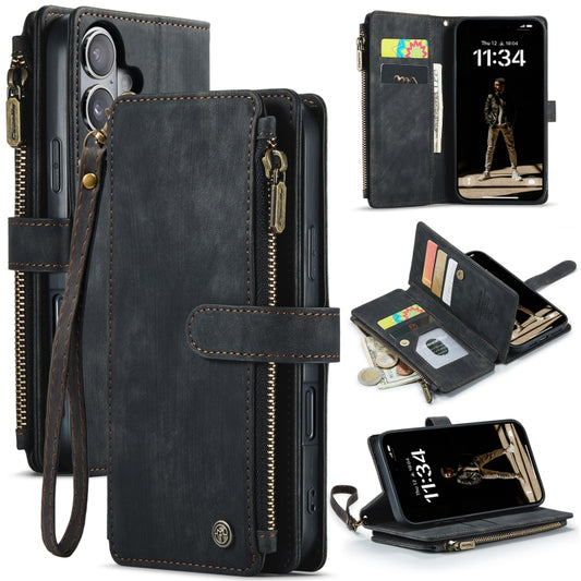 For iPhone 16 CaseMe C30 Card Slots Zipper Wallet Leather Phone Case(Black) - iPhone 16 Cases by CaseMe | Online Shopping South Africa | PMC Jewellery | Buy Now Pay Later Mobicred