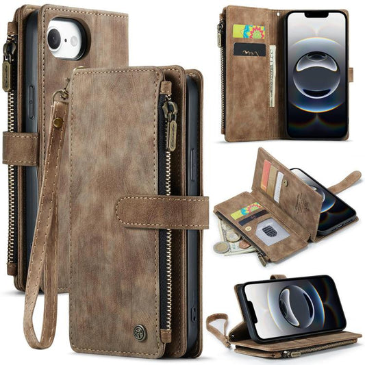 For iPhone 16e CaseMe C30 Card Slots Zipper Wallet Leather Phone Case(Brown) - iPhone 16e Cases by CaseMe | Online Shopping South Africa | PMC Jewellery | Buy Now Pay Later Mobicred