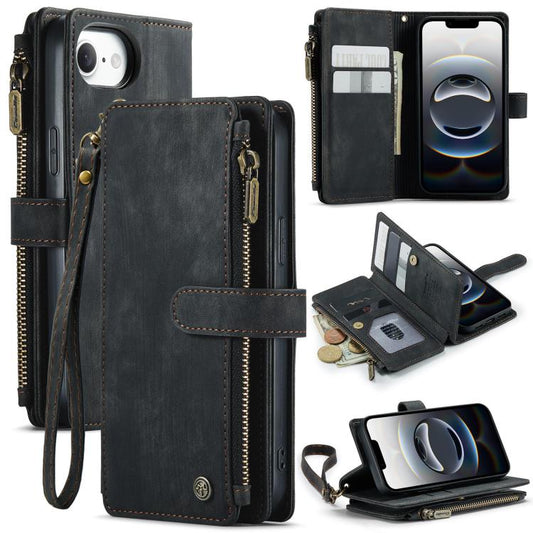 For iPhone 16e CaseMe C30 Card Slots Zipper Wallet Leather Phone Case(Black) - iPhone 16e Cases by CaseMe | Online Shopping South Africa | PMC Jewellery | Buy Now Pay Later Mobicred