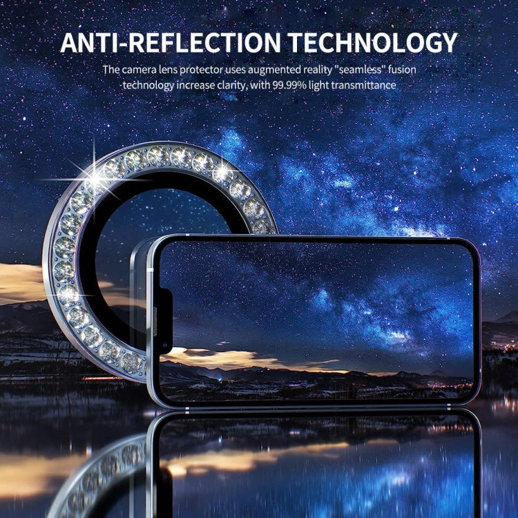 For iPhone 16 / 16 Plus ENKAY AR Anti-reflection Individual Diamond Ring Camera Lens Glass Full Film(Silver) - free shipping - PMC Jewellery - Order now!