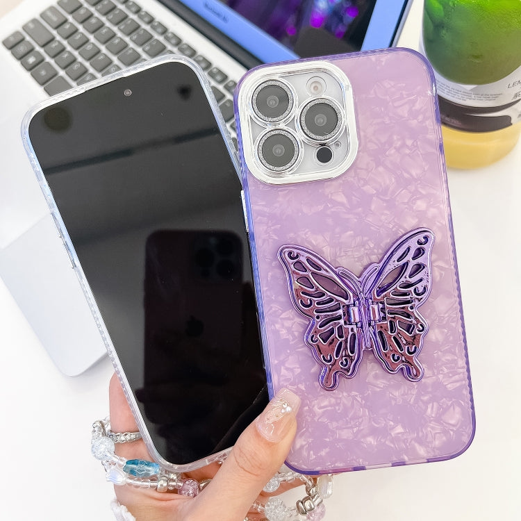 For iPhone 16 Plating Glitter Lens Film Texture Butterfly Holder Wristband Phone Case(Pink Tinfoil Texture) - iPhone 16 Cases by PMC Jewellery | Online Shopping South Africa | PMC Jewellery | Buy Now Pay Later Mobicred