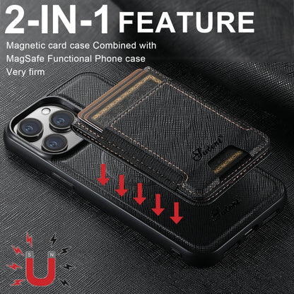 For iPhone 16 Suteni H17 Cross Grain Leather MagSafe Detachable Wallet Phone Case(Black) - iPhone 16 Cases by Suteni | Online Shopping South Africa | PMC Jewellery | Buy Now Pay Later Mobicred