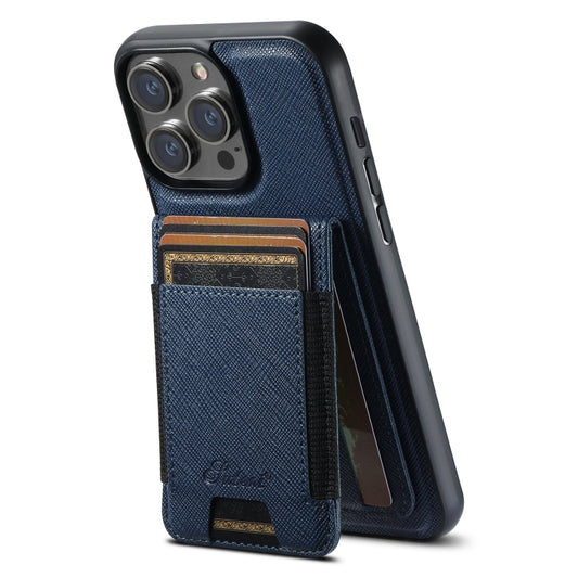 For iPhone 14 Pro Max Suteni H17 Cross Grain Leather MagSafe Detachable Wallet Phone Case(Blue) - iPhone 14 Pro Max Cases by Suteni | Online Shopping South Africa | PMC Jewellery | Buy Now Pay Later Mobicred