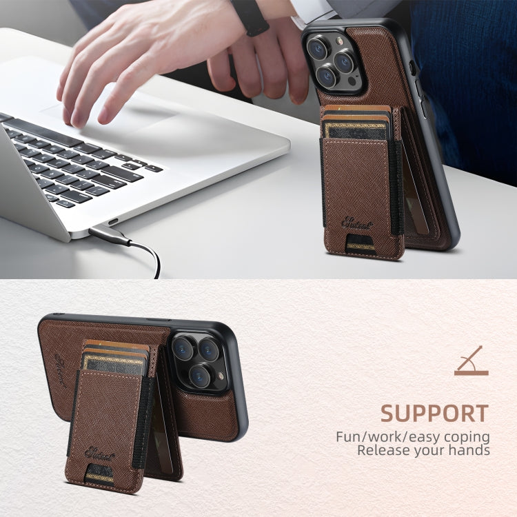 For iPhone 14 Suteni H17 Cross Grain Leather MagSafe Detachable Wallet Phone Case(Brown) - free shipping - PMC Jewellery - Order now!