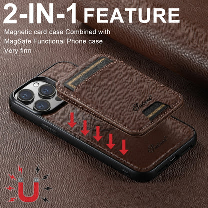 For iPhone 15 Pro Suteni H18 Cross Grain MagSafe Wallet Leather Phone Case(Brown) - iPhone 15 Pro Cases by Suteni | Online Shopping South Africa | PMC Jewellery | Buy Now Pay Later Mobicred