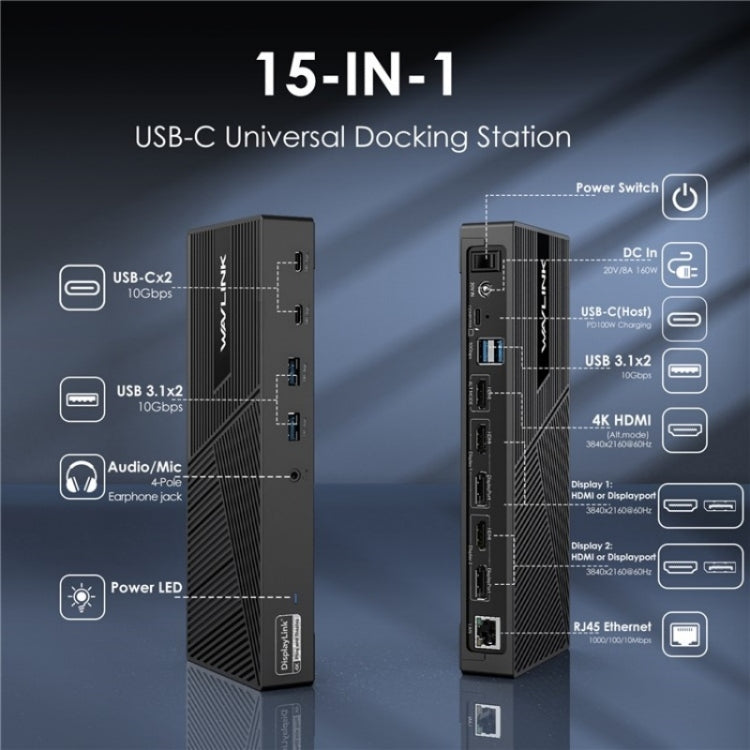 WAVLINK UG69PD25 Pro 100W PD Charging Triple 4K Display Laptop Docking Station, Plug:EU Plug - free shipping - PMc TechLife - Order now!