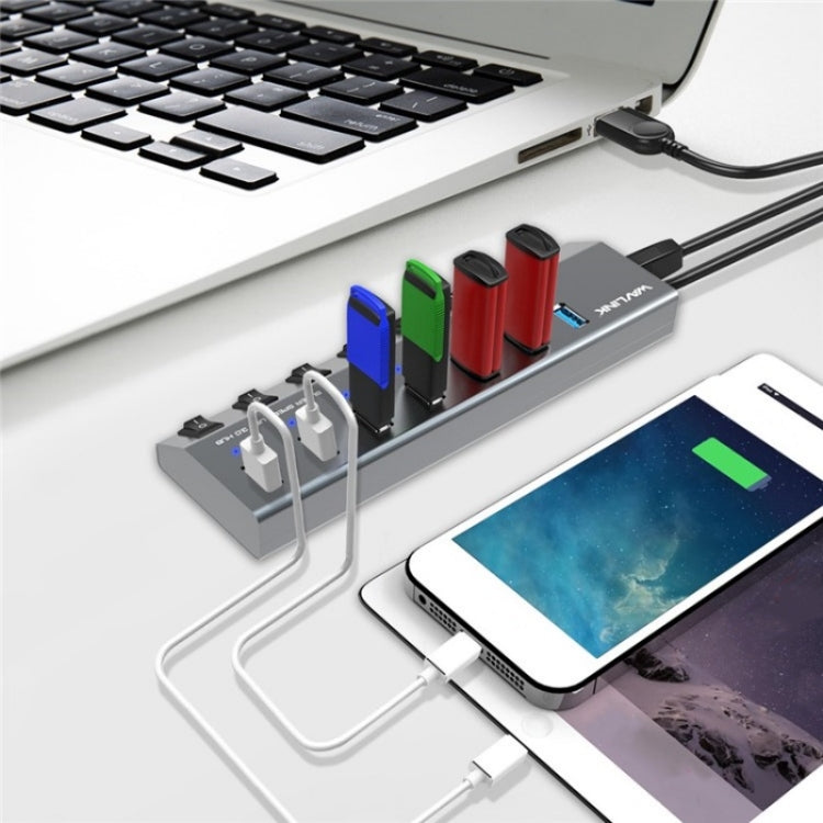 WAVLINK UH3076 5Gbps 7-port USB 3.0 Hub with Independent Switch and LED Indicator(US Plug) - free shipping - PMC Jewellery - Order now!