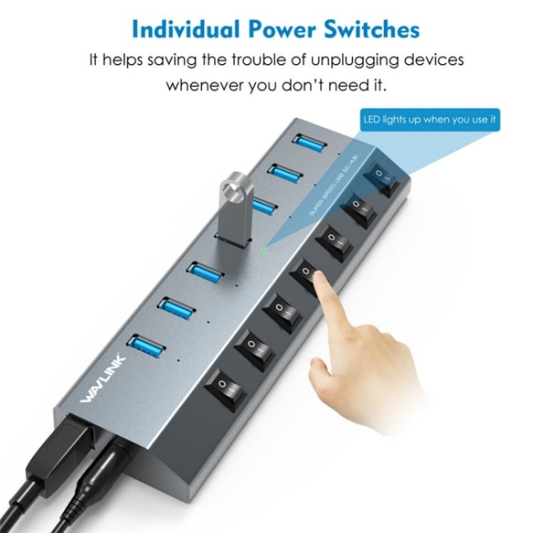 WAVLINK UH3076 5Gbps 7-port USB 3.0 Hub with Independent Switch and LED Indicator(EU Plug) - free shipping - PMC Jewellery - Order now!