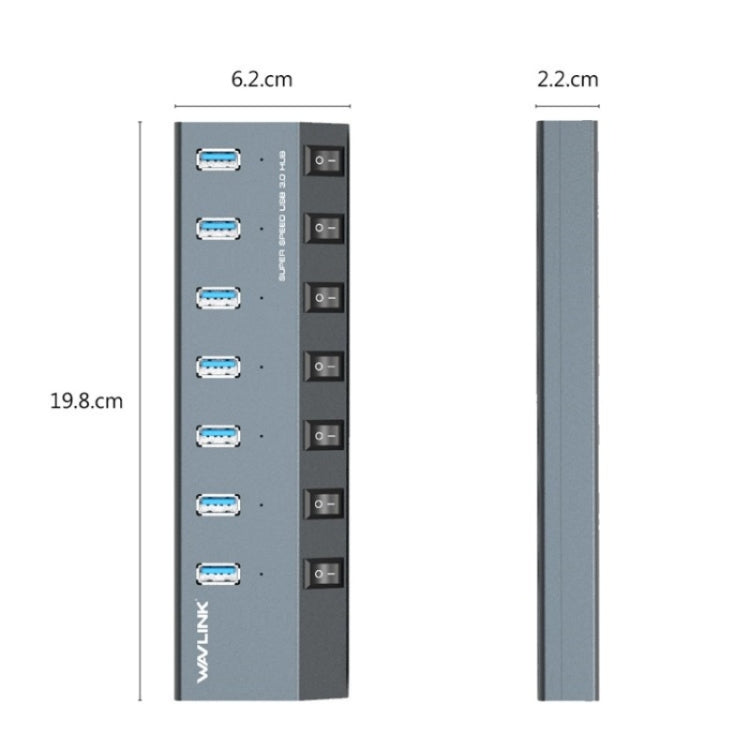 WAVLINK UH3076 5Gbps 7-port USB 3.0 Hub with Independent Switch and LED Indicator(UK Plug) - free shipping - PMC Jewellery - Order now!