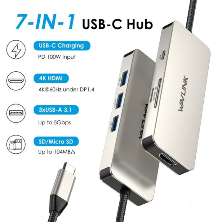 WAVLINK UHP3416 7-in-1 PD100W Charging SD / TF Card Reader 4K HD Type-C Docking Station(Rose Gold) - free shipping - PMC Jewellery - Order now!