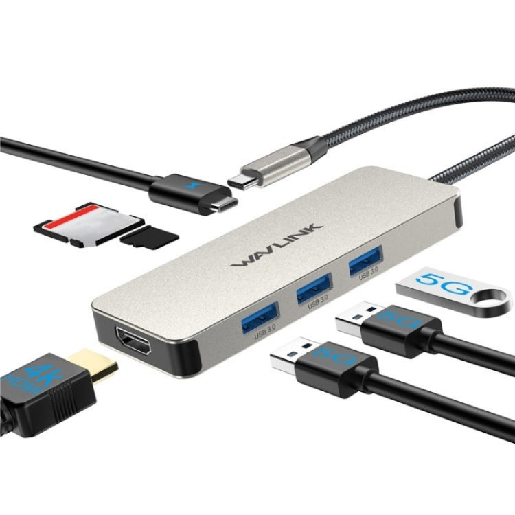 WAVLINK UHP3416 7-in-1 PD100W Charging SD / TF Card Reader 4K HD Type-C Docking Station(Grey) - free shipping - PMC Jewellery - Order now!