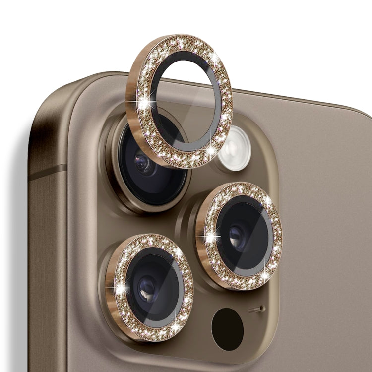 For iPhone 16 Pro / 16 Pro Max NORTHJO Glitter Camera Lens Protector Tempered Glass Metal Ring Film(Brown) - iPhone 16 Pro Max Tempered Glass by NORTHJO | Online Shopping South Africa | PMC Jewellery | Buy Now Pay Later Mobicred