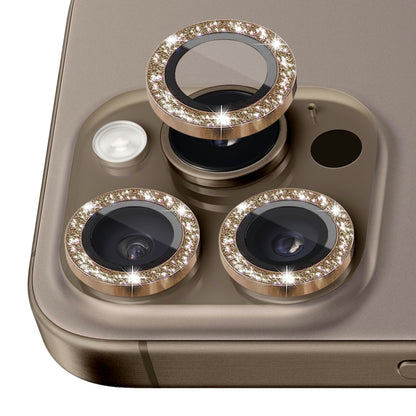 For iPhone 16 Pro / 16 Pro Max NORTHJO Glitter Camera Lens Protector Tempered Glass Metal Ring Film(Brown) - iPhone 16 Pro Max Tempered Glass by NORTHJO | Online Shopping South Africa | PMC Jewellery | Buy Now Pay Later Mobicred