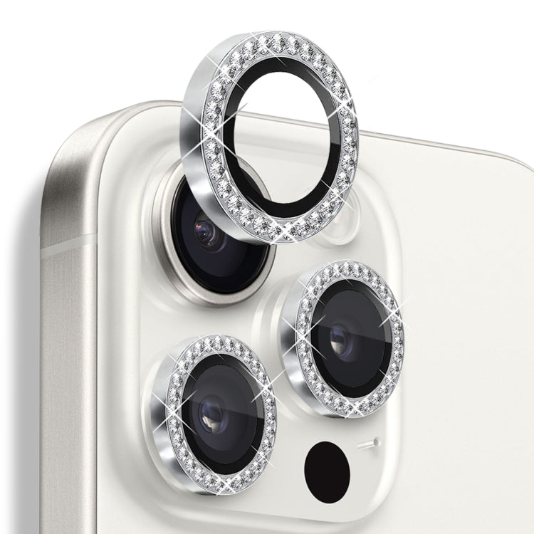 For iPhone 16 Pro / 16 Pro Max NORTHJO Rhinestone Camera Lens Protector Tempered Glass Metal Ring Film(Silver) - iPhone 16 Pro Max Tempered Glass by NORTHJO | Online Shopping South Africa | PMC Jewellery | Buy Now Pay Later Mobicred