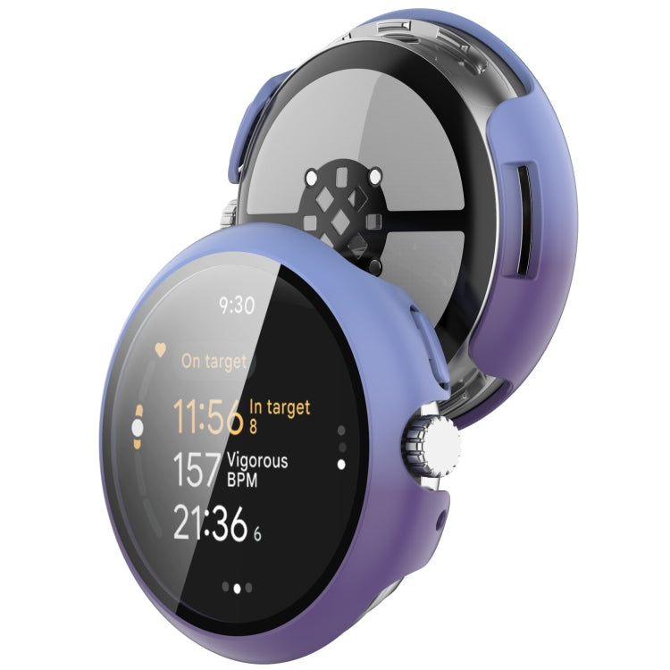 For Google Pixel Watch 3 41mm PC + Tempered Film Integrated Watch Protective Case(Blue+Purple) - Watch Cases by PMC TechLife | Online Shopping South Africa | PMC TechLife | Buy Now Pay Later Mobicred