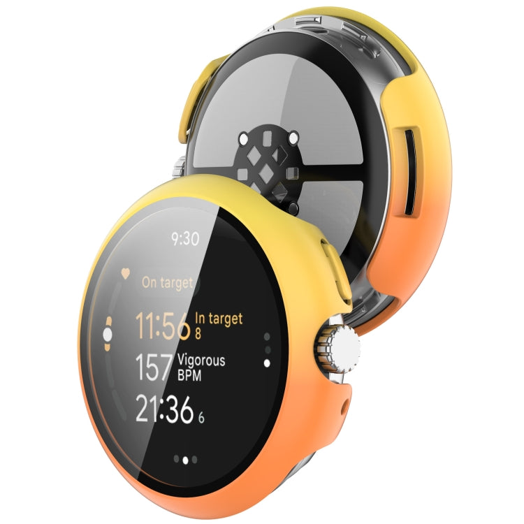 For Google Pixel Watch 3 41mm PC + Tempered Film Integrated Watch Protective Case(Yellow+Orange) - Watch Cases by PMC TechLife | Online Shopping South Africa | PMC TechLife | Buy Now Pay Later Mobicred