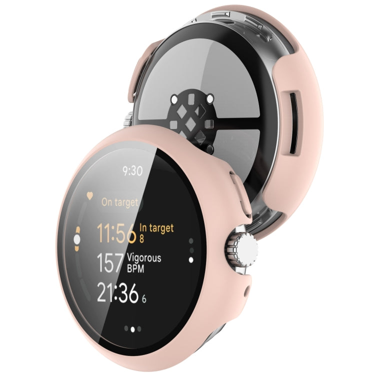 For Google Pixel Watch 3 45mm PC + Tempered Film Integrated Watch Protective Case(Pink) - Watch Cases by PMC TechLife | Online Shopping South Africa | PMC TechLife | Buy Now Pay Later Mobicred