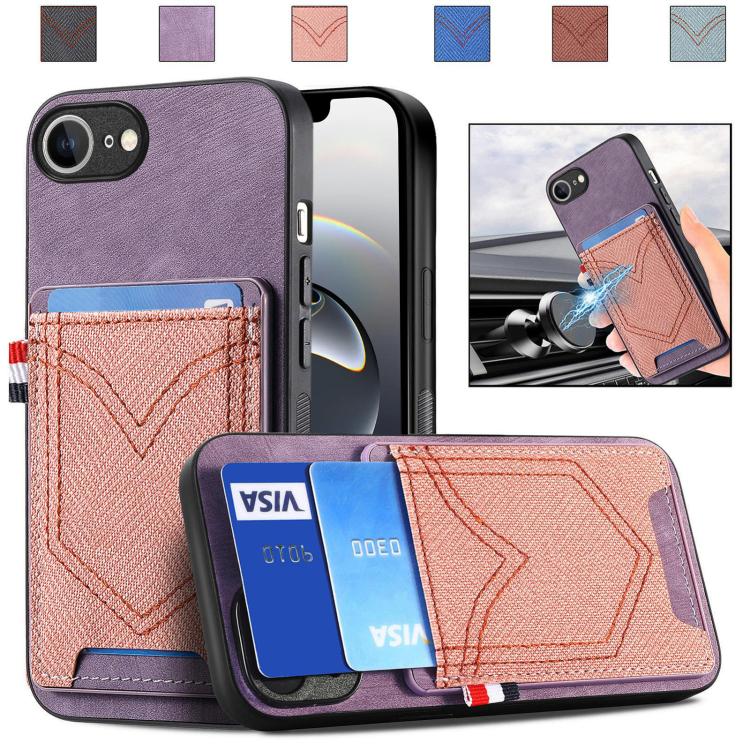 For iPhone 16e Denim Texture Leather Skin Phone Case with Card Slot(Purple) - iPhone 16e Cases by PMC TechLife | Online Shopping South Africa | PMC TechLife | Buy Now Pay Later Mobicred
