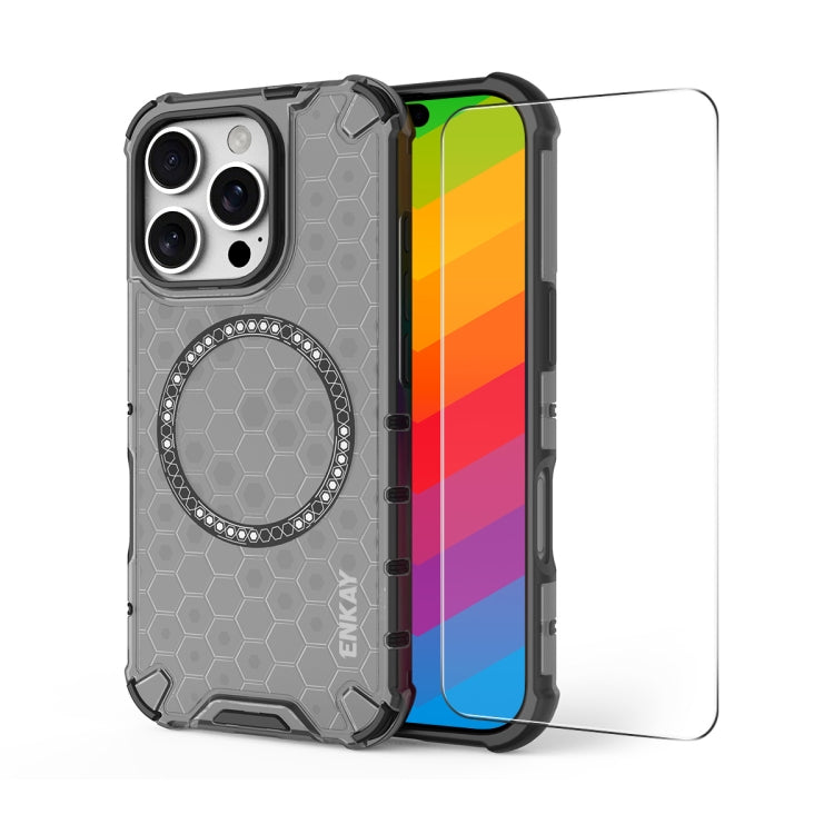 For iPhone 16 Pro ENKAY Hat-Prince Honeycomb MagSafe Shockproof Phone Case with Large Arc Edge Film(Grey) - iPhone 16 Pro Cases by ENKAY | Online Shopping South Africa | PMC Jewellery | Buy Now Pay Later Mobicred