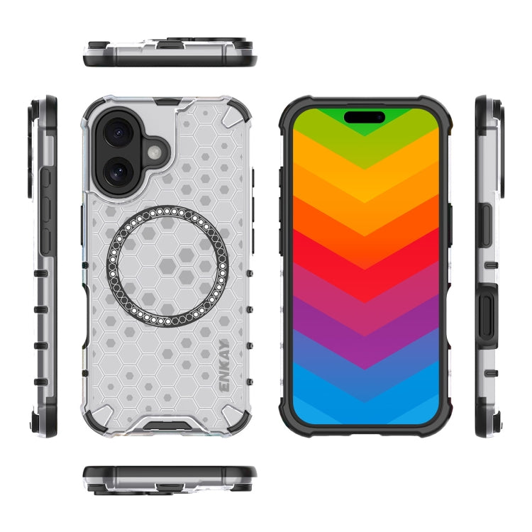 For iPhone 16 ENKAY Hat-Prince Honeycomb MagSafe Shockproof Phone Case with Large Arc Edge Film(Grey) - iPhone 16 Cases by ENKAY | Online Shopping South Africa | PMC Jewellery | Buy Now Pay Later Mobicred