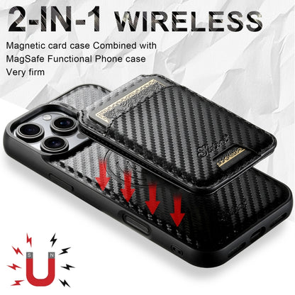 For iPhone 15 Pro Max Suteni TXWH18 Carbon Fiber Texture Detachable Wallet MagSafe Phone Case(Black) - iPhone 15 Pro Max Cases by Suteni | Online Shopping South Africa | PMC Jewellery | Buy Now Pay Later Mobicred