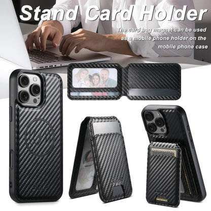 For iPhone 14 Pro Suteni TXWH18 Carbon Fiber Texture Detachable Wallet MagSafe Phone Case(Black) - iPhone 14 Pro Cases by Suteni | Online Shopping South Africa | PMC Jewellery | Buy Now Pay Later Mobicred