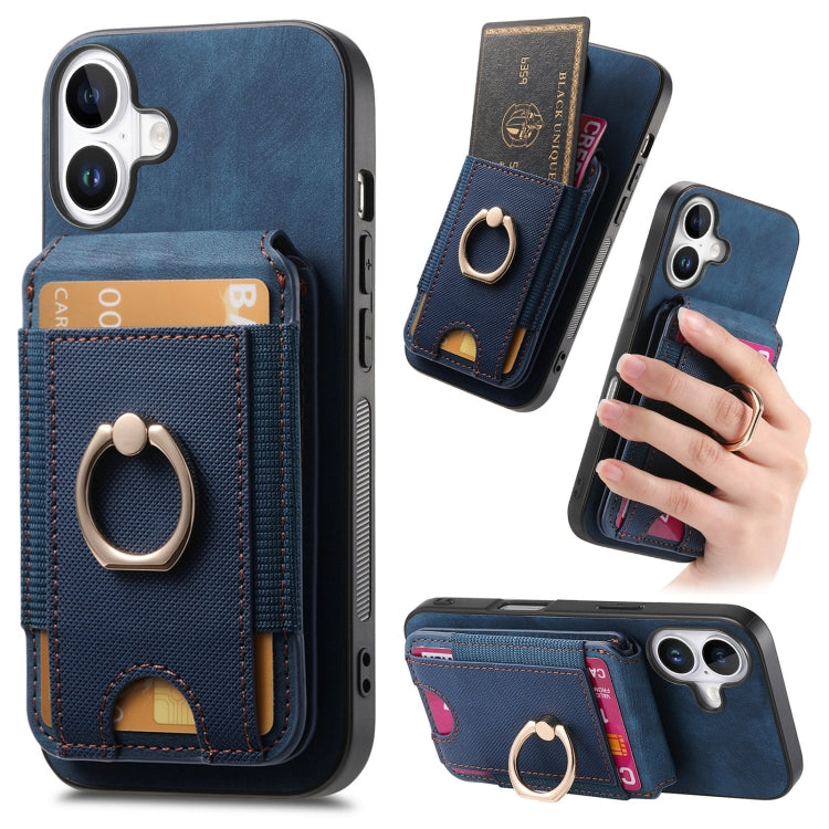 For iPhone 16 Retro Splitable Magnetic Stand Card Bag Leather Phone Case(Blue) - iPhone 16 Cases by PMC Jewellery | Online Shopping South Africa | PMC Jewellery | Buy Now Pay Later Mobicred