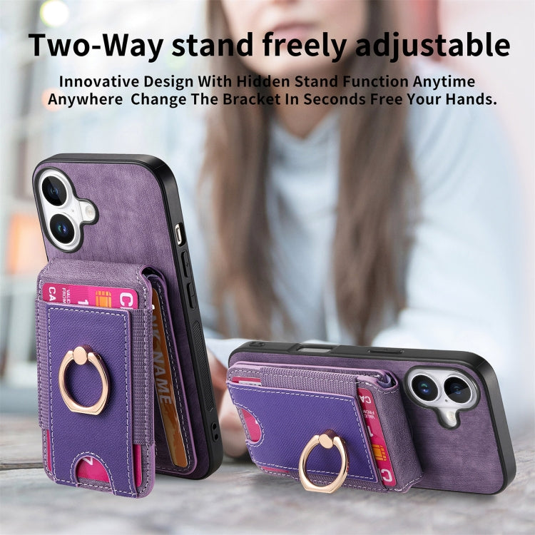 For iPhone 16 Plus Retro Splitable Magnetic Stand Card Bag Leather Phone Case(Purple) - iPhone 16 Plus Cases by PMC Jewellery | Online Shopping South Africa | PMC Jewellery | Buy Now Pay Later Mobicred