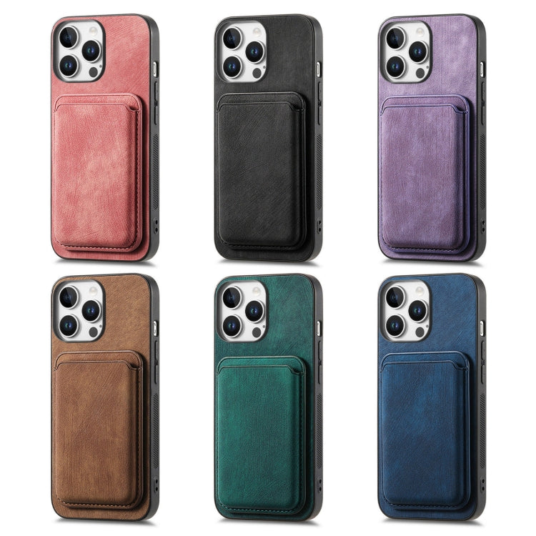 For iPhone 16e Retro Leather Card Bag Magnetic Phone Case(Purple) - iPhone 16e Cases by PMC TechLife | Online Shopping South Africa | PMC TechLife | Buy Now Pay Later Mobicred