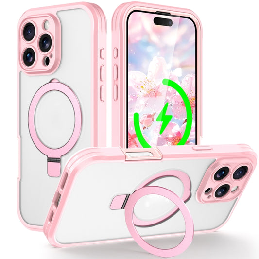 For iPhone 16 Pro Max Skin Feel MagSafe Holder 360 Full Body Phone Case(Pink) - iPhone 16 Pro Max Cases by PMC Jewellery | Online Shopping South Africa | PMC Jewellery | Buy Now Pay Later Mobicred